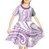 Polynesia Plumeria Lei Kid Short Sleeve Dress White Violet Curves Motif