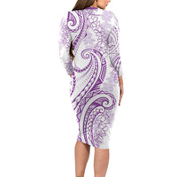 Polynesia Plumeria Lei Long Sleeve Bodycon Dress White Violet Curves Motif