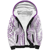 Polynesia Plumeria Lei Sherpa Hoodie White Violet Curves Motif