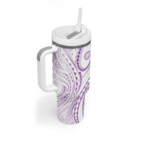 Polynesia Plumeria Lei Tumbler With Handle White Violet Curves Motif LT7 - Polynesian Pride