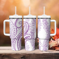 Polynesia Plumeria Lei Tumbler With Handle White Violet Curves Motif LT7 - Polynesian Pride