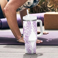 Polynesia Plumeria Lei Tumbler With Handle White Violet Curves Motif LT7 - Polynesian Pride