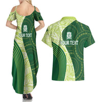 Fiji Ballantine Memorial High School Personalised Couples Matching Summer Maxi Dress and Hawaiian Shirt Masi Tapa Mix Plumeria