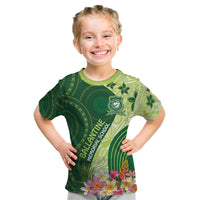 Fiji Ballantine Memorial High School Personalised Kid T Shirt Masi Tapa Mix Plumeria LT7 Green - Polynesian Pride