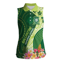 Fiji Ballantine Memorial High School Personalised Women Sleeveless Polo Shirt Masi Tapa Mix Plumeria