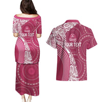 Fiji Adi Cakobau School Personalised Couples Matching Puletasi and Hawaiian Shirt Masi Tapa Mix Plumeria