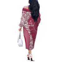 Fiji Adi Cakobau School Personalised Off The Shoulder Long Sleeve Dress Masi Tapa Mix Plumeria