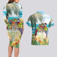 It's 5 o'clock Somewhere Couples Matching Long Sleeve Bodycon Dress and Hawaiian Shirt Beach Party - Polynesian Pride