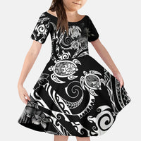Aloha Hawaii Turtles Floral Kid Short Sleeve Dress Obsidian Glaze