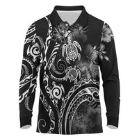 Aloha Hawaii Turtles Floral Long Sleeve Polo Shirt Obsidian Glaze