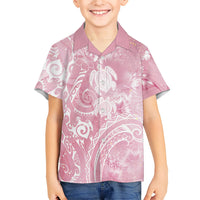 Aloha Hawaii Turtles Floral Family Matching Off Shoulder Maxi Dress and Hawaiian Shirt Pink Marbles Glaze