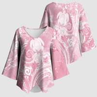 Aloha Hawaii Turtles Floral Kimono Sleeve Blouse Pink Marbles Glaze
