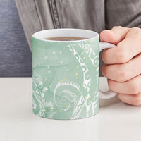 Aloha Hawaii Turtles Floral Ceramic Mug Seafoam Marbles Glaze