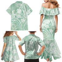 Aloha Hawaii Turtles Floral Family Matching Mermaid Dress and Hawaiian Shirt Seafoam Marbles Glaze
