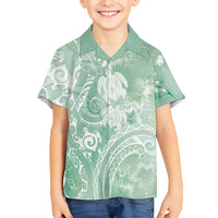 Aloha Hawaii Turtles Floral Kid Hawaiian Shirt Seafoam Marbles Glaze