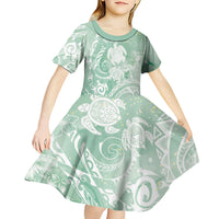 Aloha Hawaii Turtles Floral Kid Short Sleeve Dress Seafoam Marbles Glaze