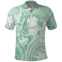Aloha Hawaii Turtles Floral Polo Shirt Seafoam Marbles Glaze