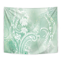 Aloha Hawaii Turtles Floral Tapestry Seafoam Marbles Glaze