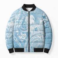 Aloha Hawaii Turtles Floral Bomber Puffer Jacket Aqua Marbles Glaze LT7 Unisex Aqua - Polynesian Pride
