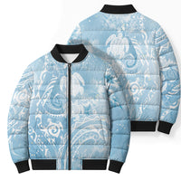 Aloha Hawaii Turtles Floral Bomber Puffer Jacket Aqua Marbles Glaze LT7 - Polynesian Pride