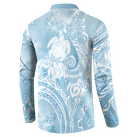 Aloha Hawaii Turtles Floral Button Sweatshirt Aqua Marbles Glaze