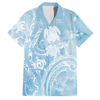 Aloha Hawaii Turtles Floral Family Matching Puletasi and Hawaiian Shirt Aqua Marbles Glaze