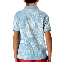 Aloha Hawaii Turtles Floral Kid Polo Shirt Aqua Marbles Glaze