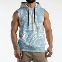Aloha Hawaii Turtles Floral Sleeveless Hoodie Aqua Marbles Glaze