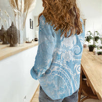 Aloha Hawaii Turtles Floral Women Casual Shirt Aqua Marbles Glaze LT7 - Polynesian Pride