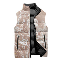 Aloha Hawaii Turtles Floral Sleeveless Puffer Jacket Taupe Marbles Glaze