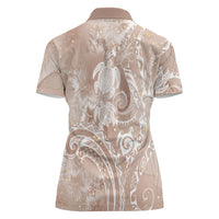 Aloha Hawaii Turtles Floral Women Polo Shirt Taupe Marbles Glaze