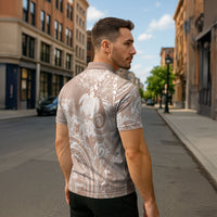 Aloha Hawaii Turtles Floral Zipper Polo Shirt Taupe Marbles Glaze