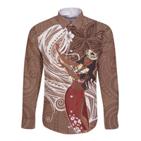 Tahiti Islands Polynesian Plumeria Long Sleeve Button Shirt Tahitian Vahine 'Ote'a - Beige LT7 Unisex Beige - Polynesian Pride