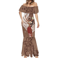 Tahiti Islands Polynesian Plumeria Mermaid Dress Tahitian Vahine 'Ote'a - Beige LT7 - Polynesian Pride