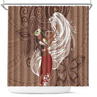 Tahiti Islands Polynesian Plumeria Shower Curtain Tahitian Vahine 'Ote'a - Beige LT7 Beige - Polynesian Pride