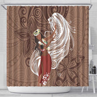 Tahiti Islands Polynesian Plumeria Shower Curtain Tahitian Vahine 'Ote'a - Beige LT7 - Polynesian Pride