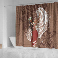 Tahiti Islands Polynesian Plumeria Shower Curtain Tahitian Vahine 'Ote'a - Beige LT7 - Polynesian Pride