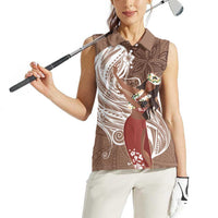 Tahiti Islands Polynesian Plumeria Women Sleeveless Polo Shirt Tahitian Vahine 'Ote'a - Beige LT7 - Polynesian Pride