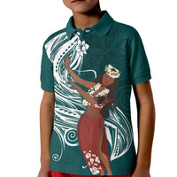 Tahiti Islands Polynesian Plumeria Kid Polo Shirt Tahitian Vahine 'Ote'a - Teal LT7 Kid Teal - Polynesian Pride