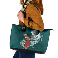 Tahiti Islands Polynesian Plumeria Leather Tote Bag Tahitian Vahine 'Ote'a - Teal LT7 Teal - Polynesian Pride