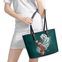 Tahiti Islands Polynesian Plumeria Leather Tote Bag Tahitian Vahine 'Ote'a - Teal LT7 - Polynesian Pride