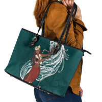 Tahiti Islands Polynesian Plumeria Leather Tote Bag Tahitian Vahine 'Ote'a - Teal LT7 - Polynesian Pride