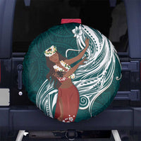 Tahiti Islands Polynesian Plumeria Spare Tire Cover Tahitian Vahine 'Ote'a - Teal