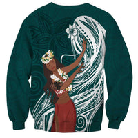 Tahiti Islands Polynesian Plumeria Sweatshirt Tahitian Vahine 'Ote'a - Teal