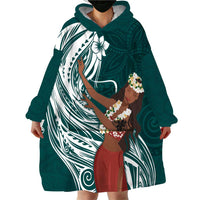 Tahiti Islands Polynesian Plumeria Wearable Blanket Hoodie Tahitian Vahine 'Ote'a - Teal