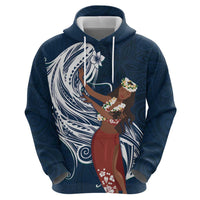 Tahiti Islands Polynesian Plumeria Hoodie Tahitian Vahine 'Ote'a - Navy Blue