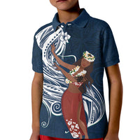 Tahiti Islands Polynesian Plumeria Kid Polo Shirt Tahitian Vahine 'Ote'a - Navy Blue LT7 Kid Blue - Polynesian Pride