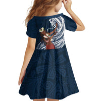 Tahiti Islands Polynesian Plumeria Kid Short Sleeve Dress Tahitian Vahine 'Ote'a - Navy Blue LT7 - Polynesian Pride