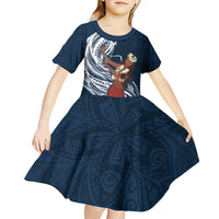Tahiti Islands Polynesian Plumeria Kid Short Sleeve Dress Tahitian Vahine 'Ote'a - Navy Blue LT7 - Polynesian Pride