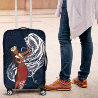Tahiti Islands Polynesian Plumeria Luggage Cover Tahitian Vahine 'Ote'a - Navy Blue